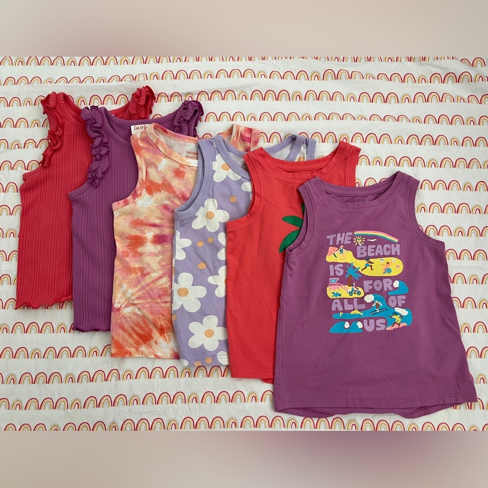 BUNDLE - Cat & Jack Vibrant Kids Tank Tops - Red, Purple, Orange